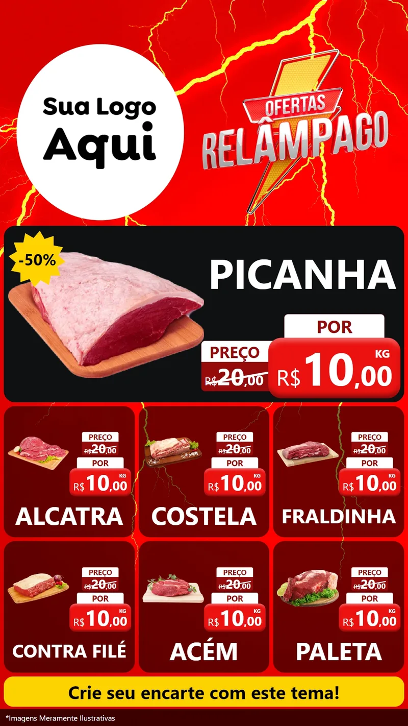 Modelo de Rede Social para Stories com o tema Ofertas Relâmpago para Açougue