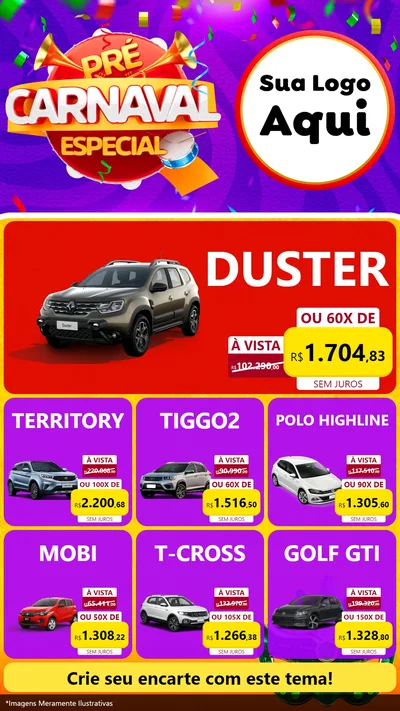 Modelo de Rede Social para Stories com o tema Pré-Carnaval Especial para Concessionaria de Carros