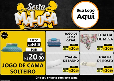 Modelo de Encarte para Encarte A4 Horizontal com o tema Sexta Maluca para Cama, Mesa e Banho