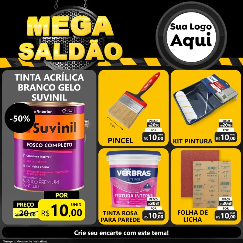 Modelo de Rede Social para Feed Facebook com o tema Mega Saldão para Tintas e Ferramentas