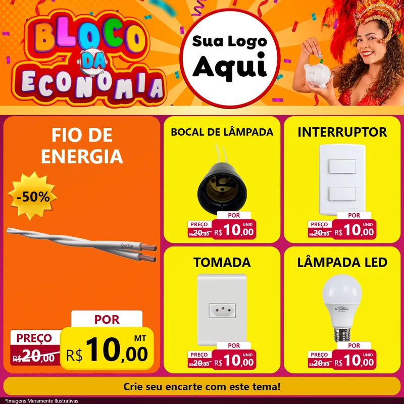 Modelo de Rede Social para Feed Facebook com o tema Bloco da Economia para Materiais Elétricos