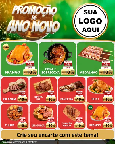 Modelo de Rede Social para Feed Instagram com o tema Promoção de Ano Novo para Assados