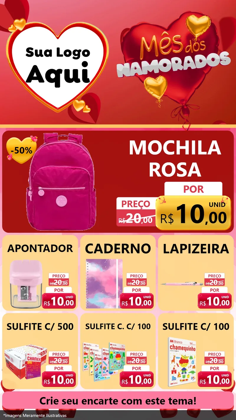 Modelo de Rede Social para Stories com o tema Mês dos Namorados para Papelaria
