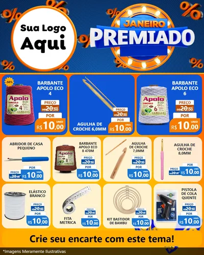 Modelo de Rede Social para Feed Instagram com o tema Janeiro Premiado para Armarinho e Aviamentos