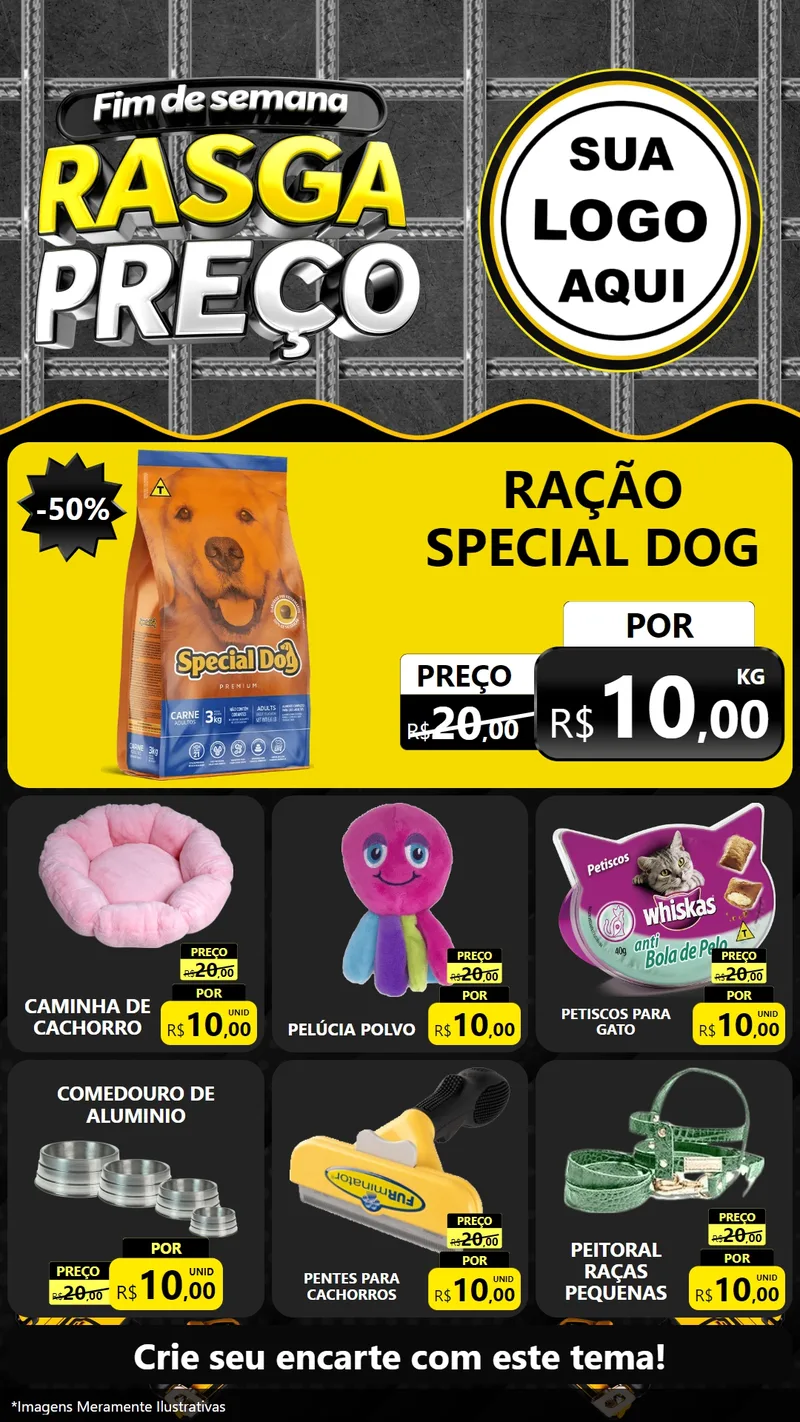 Modelo de Rede Social para Stories com o tema Fim de Semana Rasga Preço para Pet Shop