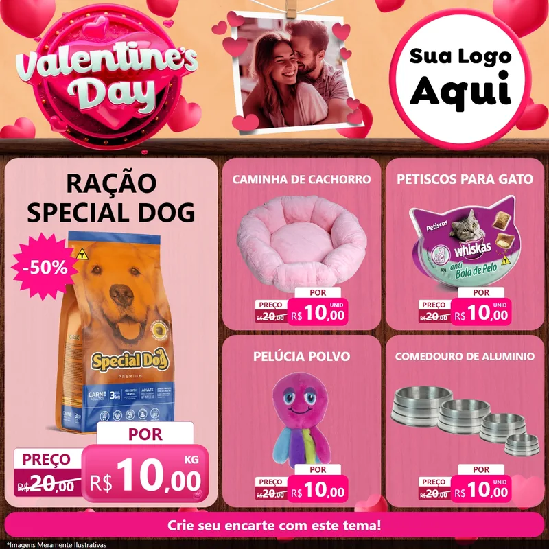 Modelo de Rede Social para Feed Facebook com o tema Valentine's Day para Pet Shop