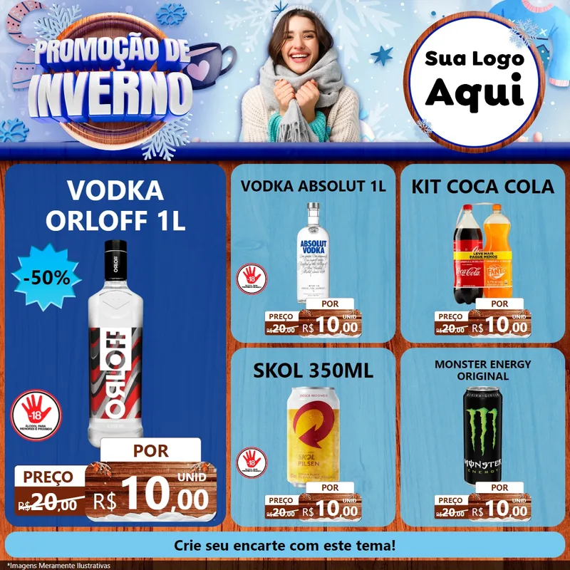 Modelo de Rede Social para Feed Facebook com o tema Promoção de Inverno para Distribuidora de bebidas
