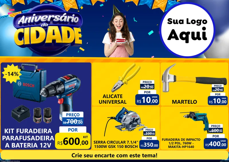 Modelo de Encarte para Encarte A4 Horizontal com o tema Aniversário da Cidade para Maquinas e Ferramentas