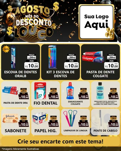 Modelo de Rede Social para Feed Instagram com o tema Agosto Mês do Desconto Louco para Higiene Pessoal