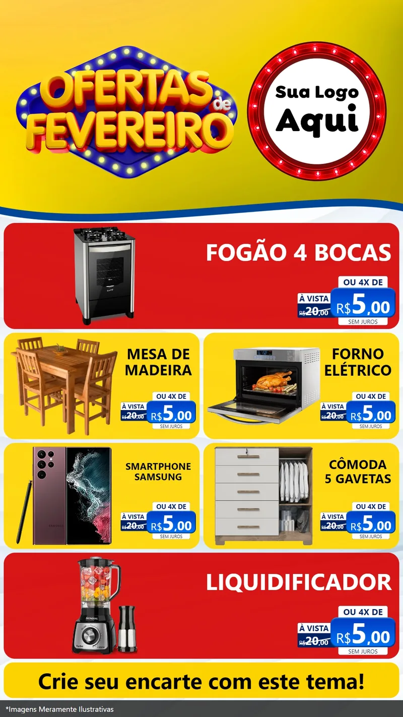 Modelo de TV para TV Vertical com o tema Ofertas de Fevereiro para Móveis e Eletro