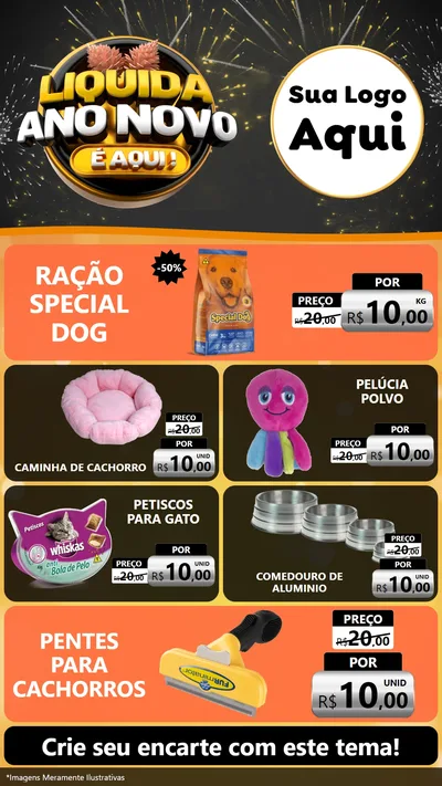 Modelo de TV para TV Vertical com o tema Liquida Ano Novo É Aqui! para Pet Shop