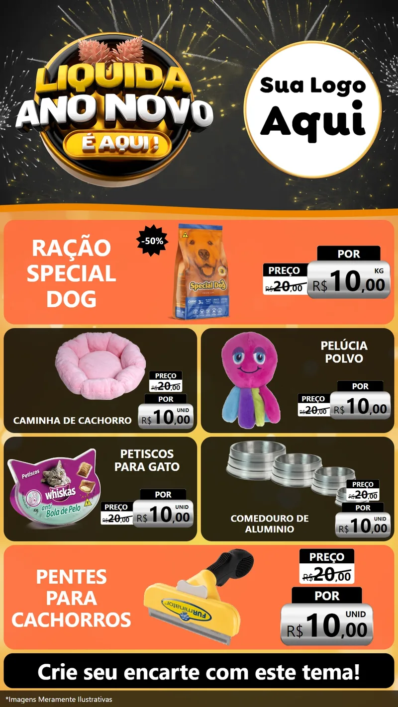 Modelo de TV para TV Vertical com o tema Liquida Ano Novo É Aqui! para Pet Shop