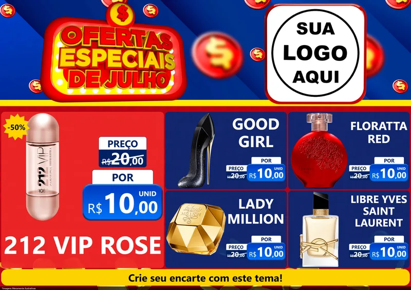 Modelo de Encarte para Encarte A4 Horizontal com o tema Ofertas Especiais de Julho para Perfumes