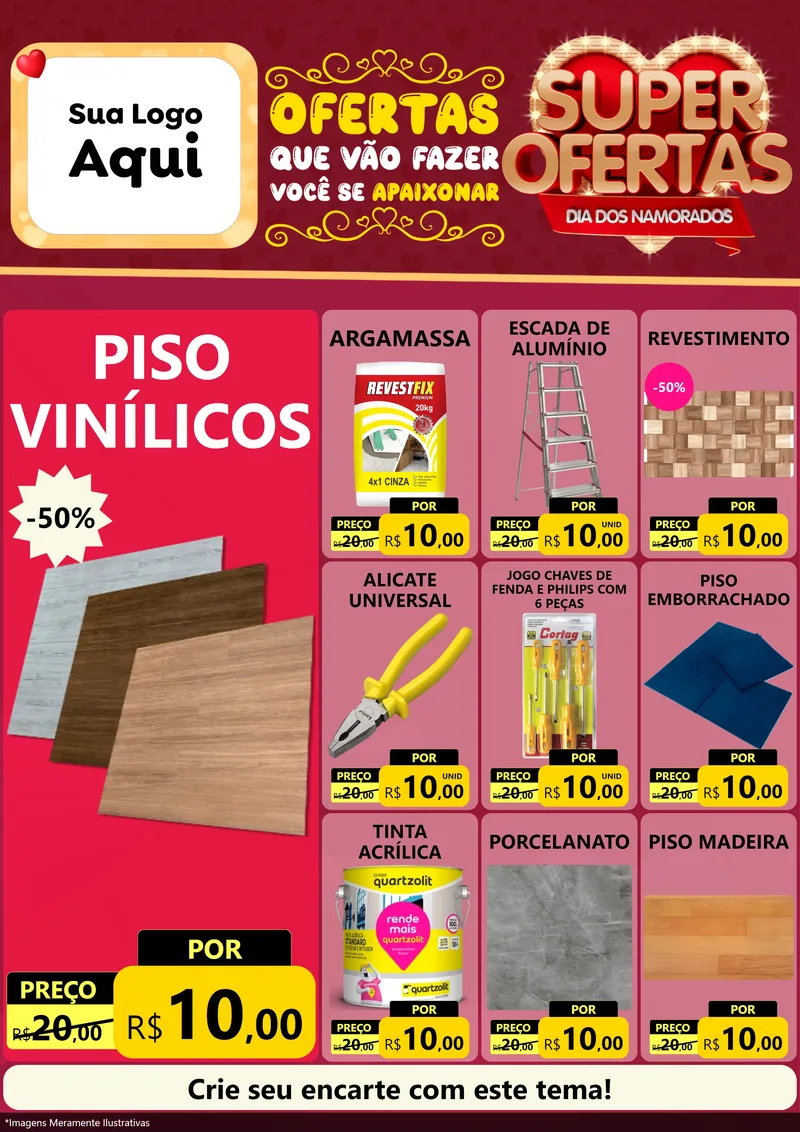 Modelo de Encarte para Encarte A4 Vertical com o tema Dia dos Namorados para Material para Construção