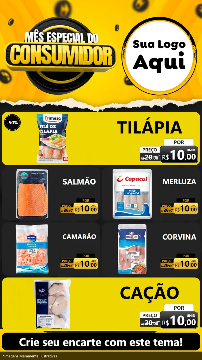 Modelo de TV para TV Vertical com o tema Mês Especial do Consumidor para Peixaria