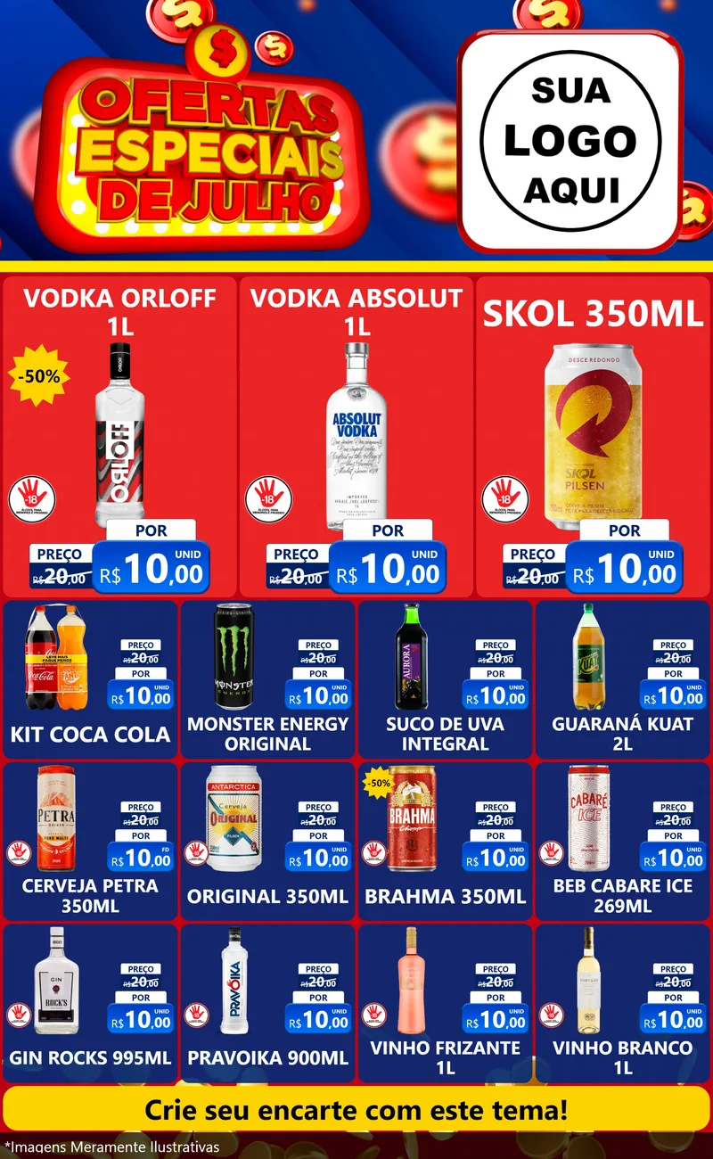 Modelo de Encarte para Encarte Grande com o tema Ofertas Especiais de Julho para Distribuidora de bebidas