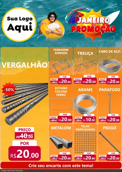 Modelo de Encarte para Encarte A4 Vertical com o tema Janeiro de Promoção para Ferragens