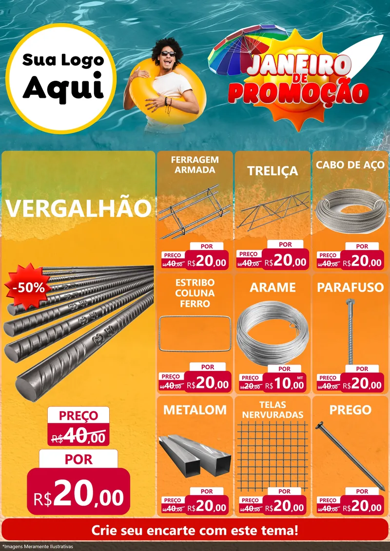 Modelo de Encarte para Encarte A4 Vertical com o tema Janeiro de Promoção para Ferragens
