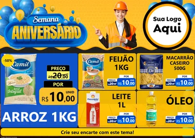Modelo de Encarte para Encarte A4 Horizontal com o tema Semana de Aniversário para Supermercado