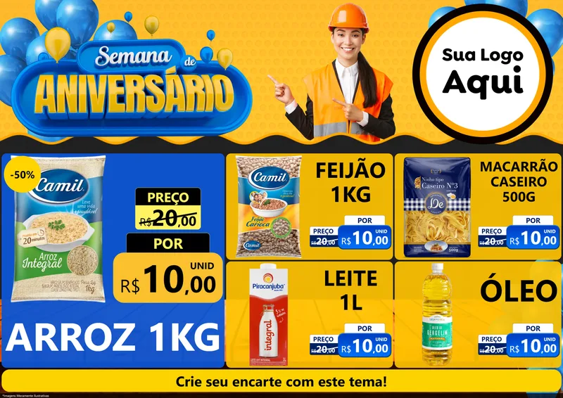 Modelo de Encarte para Encarte A4 Horizontal com o tema Semana de Aniversário para Supermercado