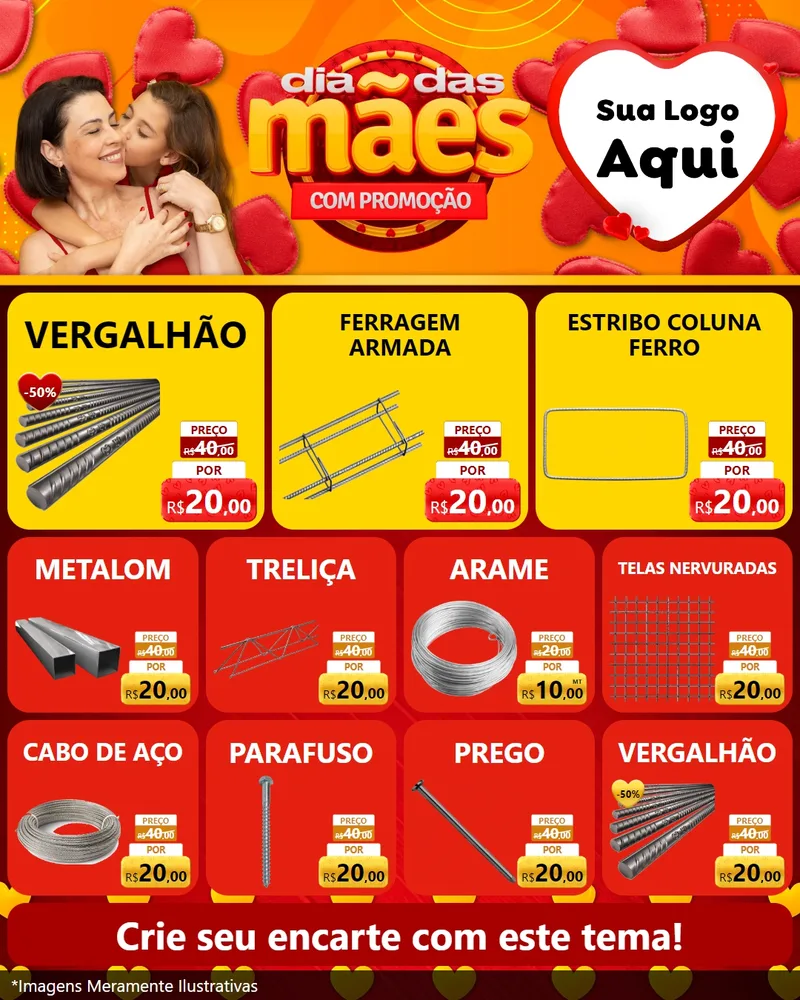 Modelo de Rede Social para Feed Instagram com o tema Dia das Mães com Promoção para Ferragens