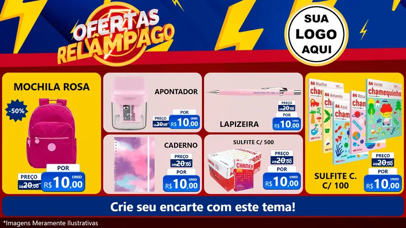 Modelo de TV para TV Horizontal com o tema Ofertas Relâmpago para Papelaria