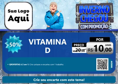 Modelo de Cartaz para Cartaz A4 Horizontal com o tema Inverno Chegou Com Promoção para Farmácia