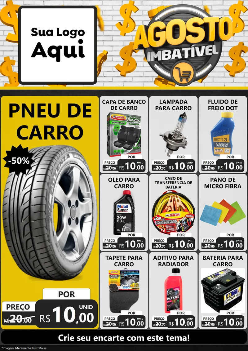 Modelo de Encarte para Encarte A4 Vertical com o tema Agosto imbatível para Auto peças