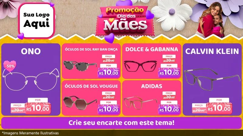 Modelo de TV para TV Horizontal com o tema Promoção Dia das Mães para Óticas