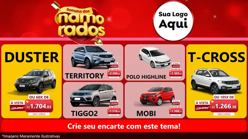Modelo de TV para TV Horizontal com o tema Semana dos namorados para Concessionaria de Carros