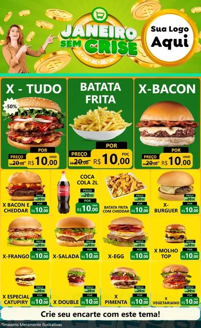 Modelo de Encarte para Encarte Grande com o tema Janeiro Sem Crise para Hamburgueria