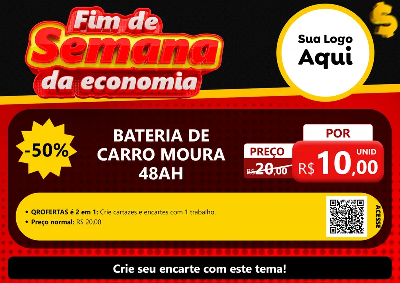 Modelo de Cartaz para Cartaz A4 Horizontal com o tema Fim de Semana da Economia para Baterias Elétricas