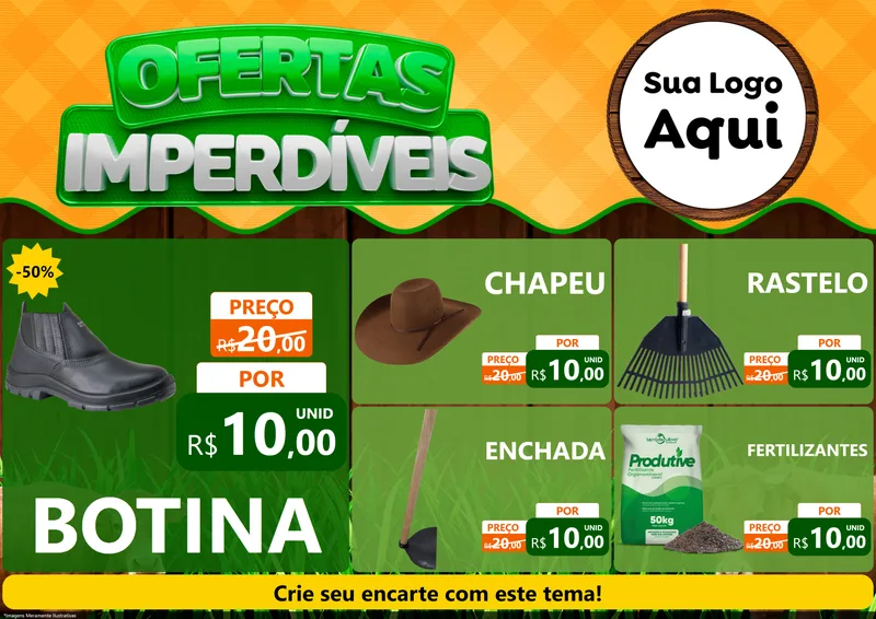 Modelo de Encarte para Encarte A4 Horizontal com o tema Ofertas Imperdíveis para Agropecuária