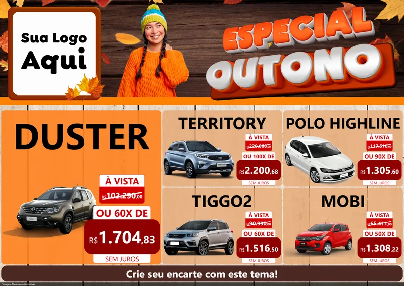 Modelo de Encarte para Encarte A4 Horizontal com o tema Especial Outono para Concessionaria de Carros