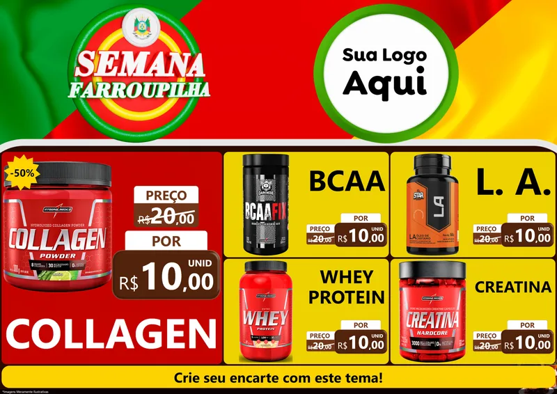 Modelo de Encarte para Encarte A4 Horizontal com o tema Semana Farroupilha para Suplementos alimentares