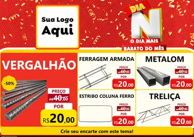 Modelo de Encarte para Encarte A4 Horizontal com o tema Dia N o Dia Mais Barato do Mês para Ferragens
