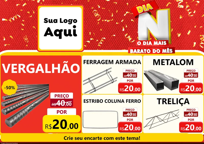 Modelo de Encarte para Encarte A4 Horizontal com o tema Dia N o Dia Mais Barato do Mês para Ferragens
