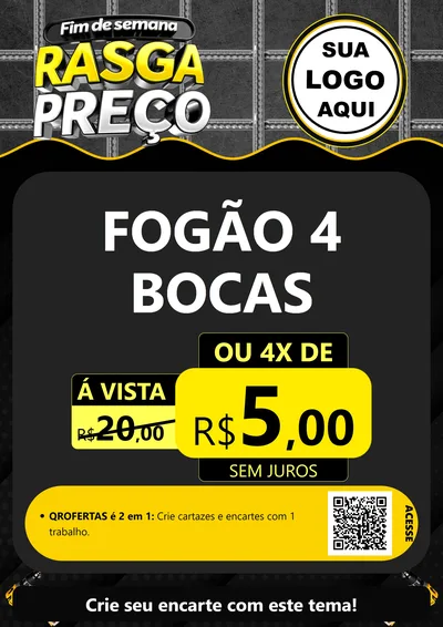 Modelo de Cartaz para Cartaz A4 Vertical com o tema Fim de Semana Rasga Preço para Móveis e Eletro