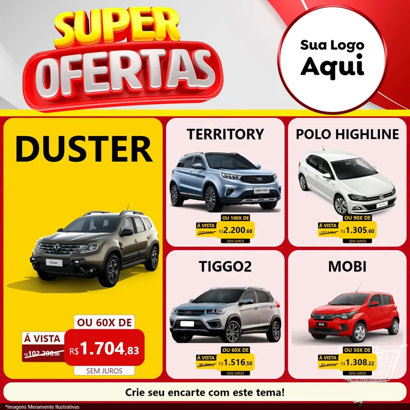 Modelo de Rede Social para Feed Facebook com o tema Super Ofertas para Concessionaria de Carros
