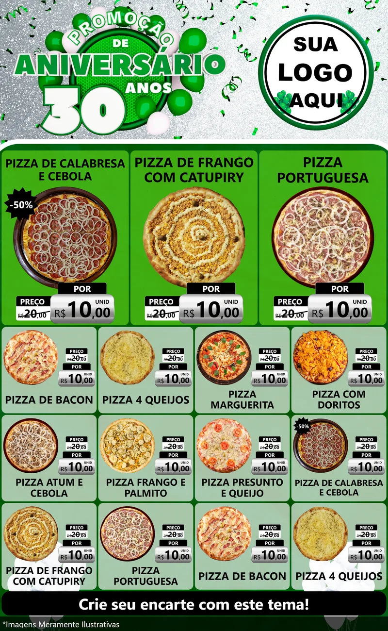 Modelo de Encarte para Encarte Grande com o tema Promoção de Aniversário - 30 Anos para Pizzaria