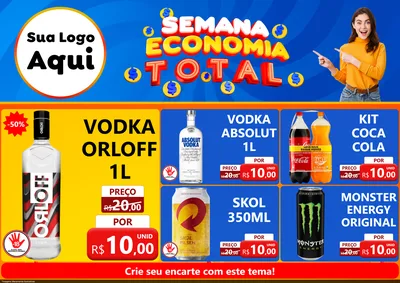 Modelo de Encarte para Encarte A4 Horizontal com o tema Semana Economia Total para Distribuidora de bebidas