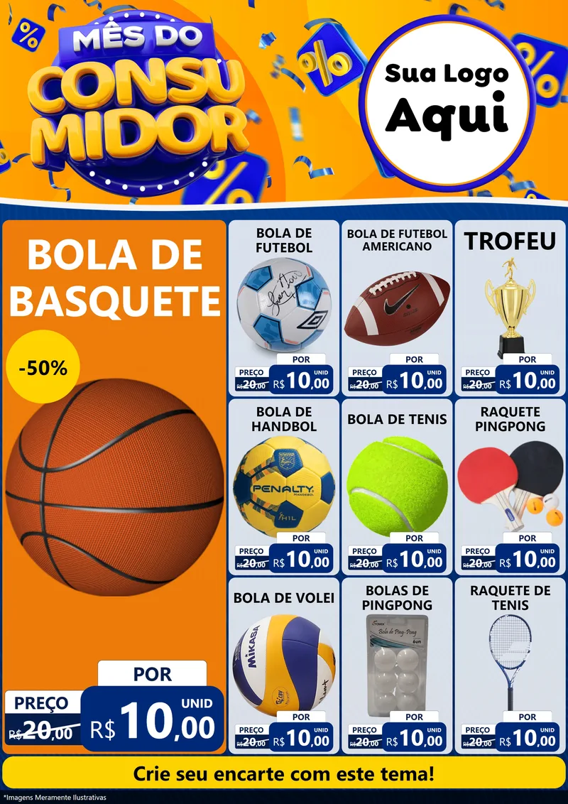 Modelo de Encarte para Encarte A4 Vertical com o tema Mês do Consumidor para Artigos Esportivos