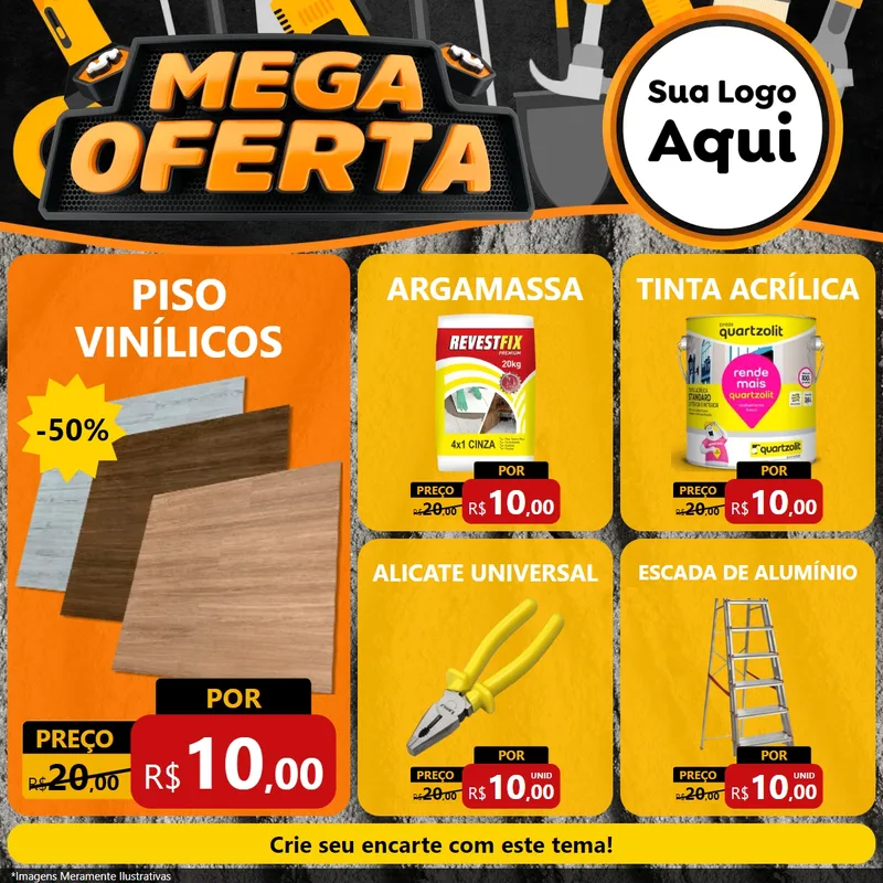 Modelo de Rede Social para Feed Facebook com o tema Mega Oferta para Material para Construção