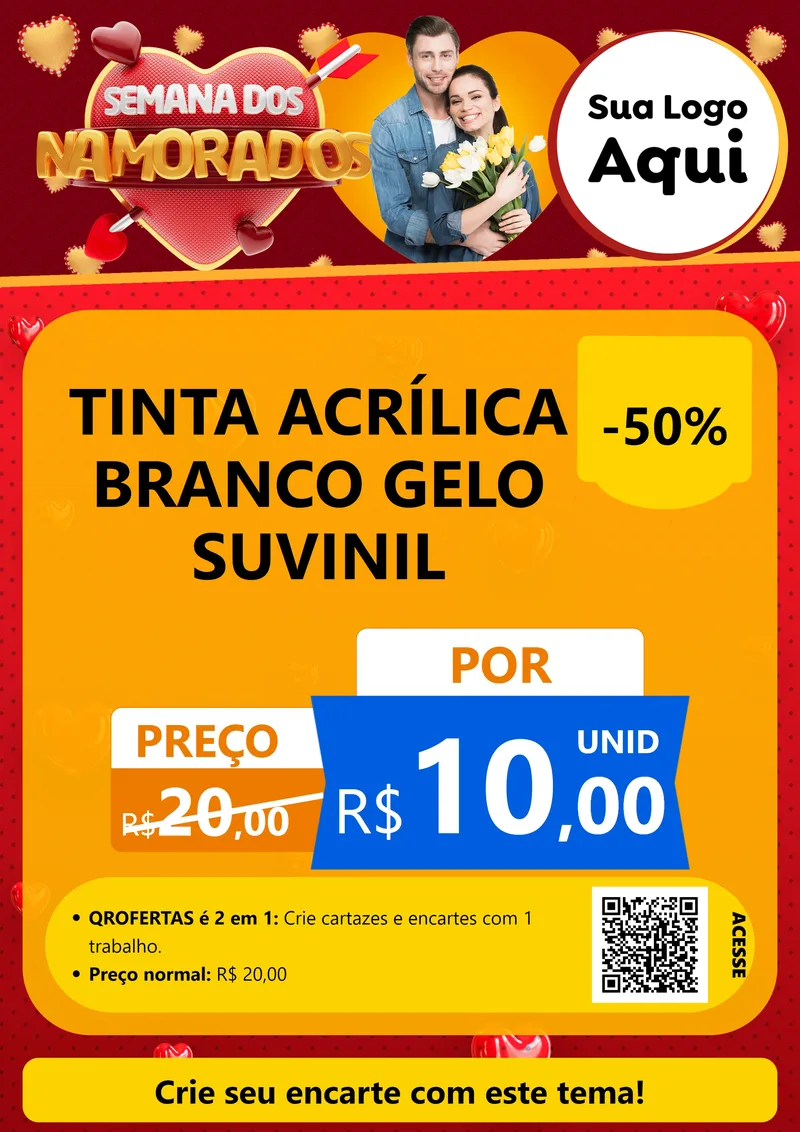 Modelo de Cartaz para Cartaz A4 Vertical com o tema Semana dos Namorados para Tintas e Ferramentas