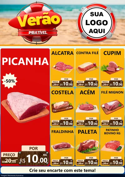 Modelo de Encarte para Encarte A4 Vertical com o tema Verão Imbatível para Açougue