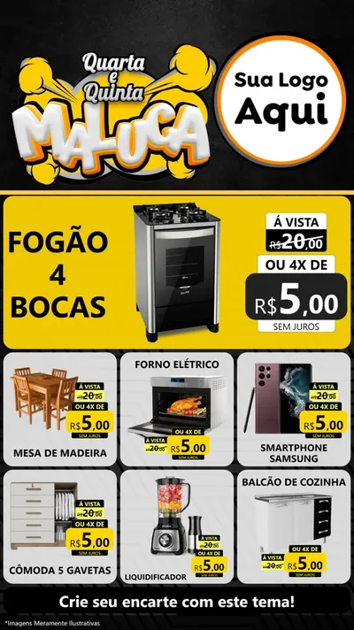 Modelo de Rede Social para Stories com o tema Quarta e Quinta Maluca para Móveis e Eletro