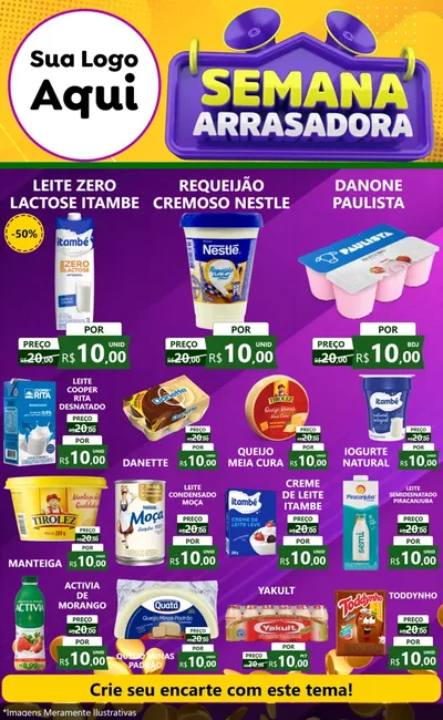 Modelo de Encarte para Encarte Grande com o tema Semana Arrasadora para Frios e Laticínios