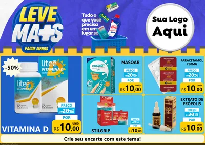 Modelo de Encarte para Encarte A4 Horizontal com o tema Leve Mais Pague Menos - Farmácia para Farmácia