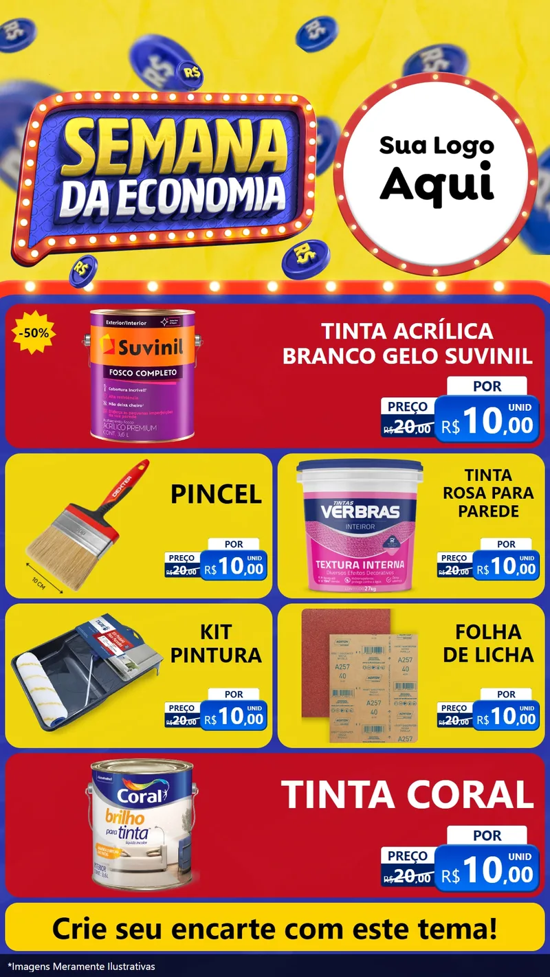 Modelo de TV para TV Vertical com o tema Semana da Economia para Tintas e Ferramentas