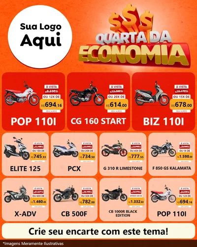 Modelo de Rede Social para Feed Instagram com o tema Quarta da Economia para Concessionaria de Motos